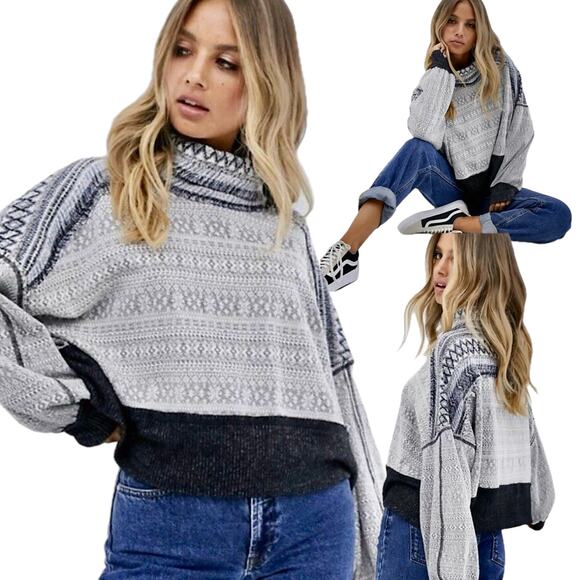 We the Free Tops - Free People At The Lodge Pullover Turtleneck Fair Isle Sweatshirt size Medium